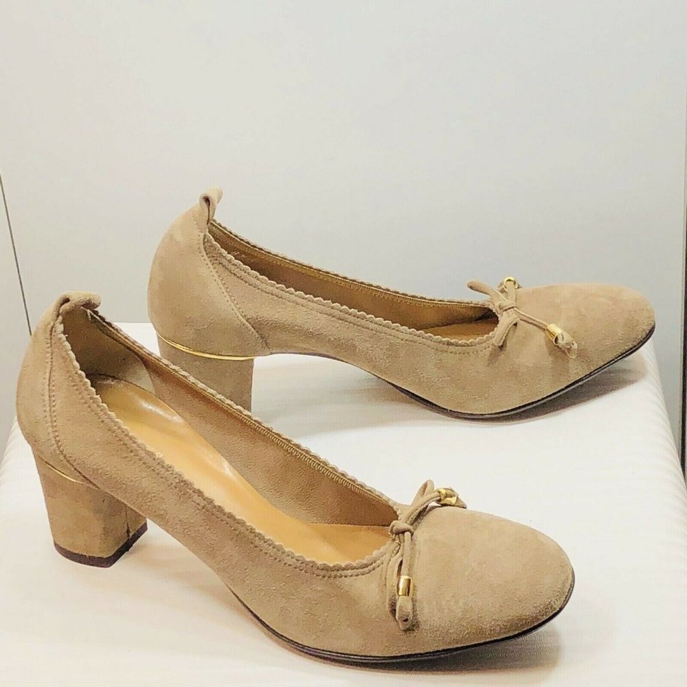 Sesto Meucci Suede Leather Gold Trim Shoes Pumps - Picture 5 of 12